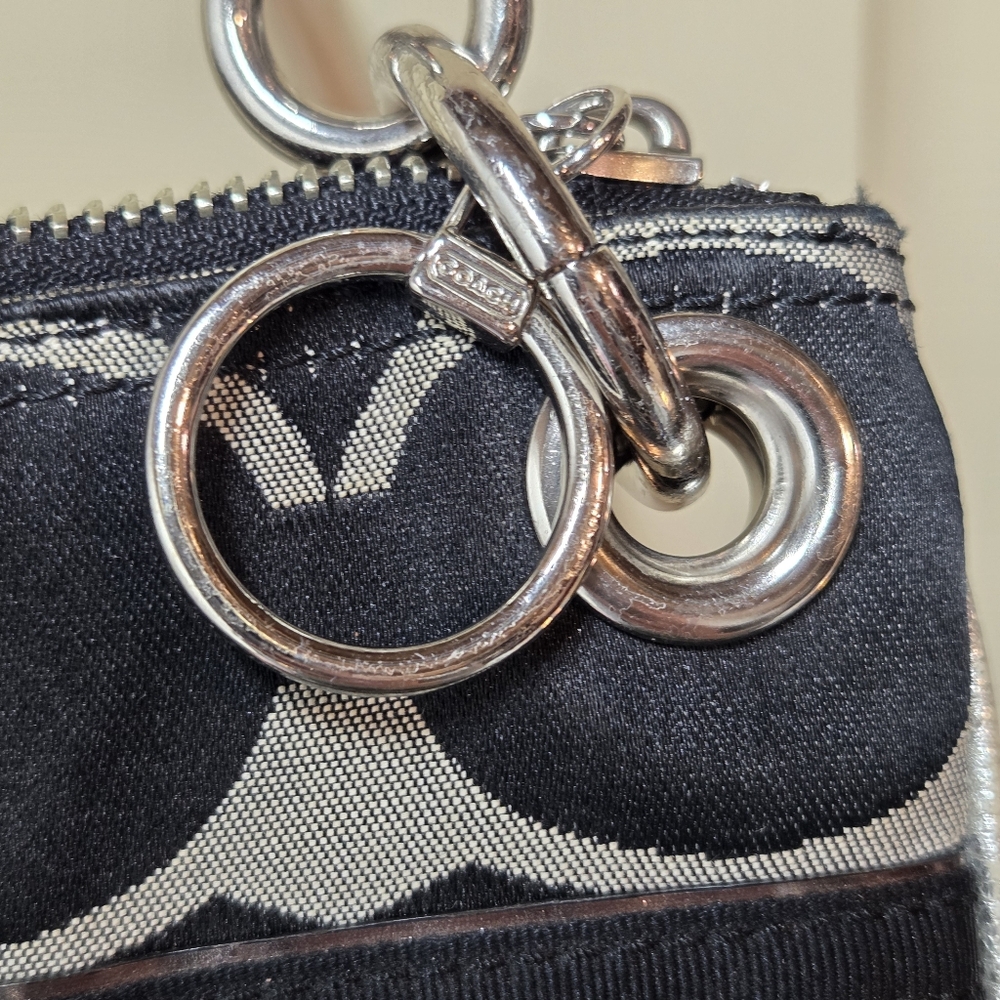 Coach Poppy Signature Sateen Pocket Swing Bag Black & Silver Crossbody Purple - Picture 3 of 13